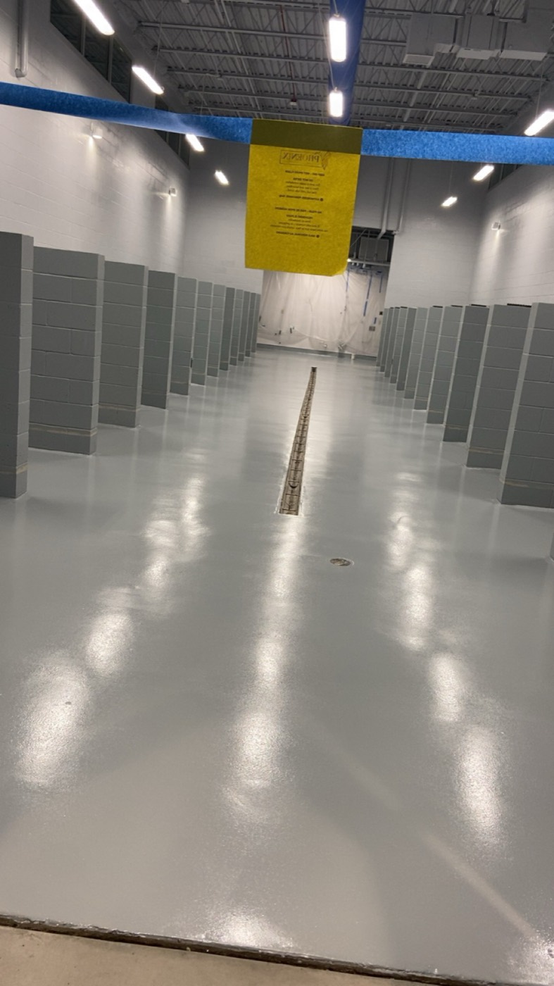 Seamless epoxy kennel floor at a K9 boarding facility